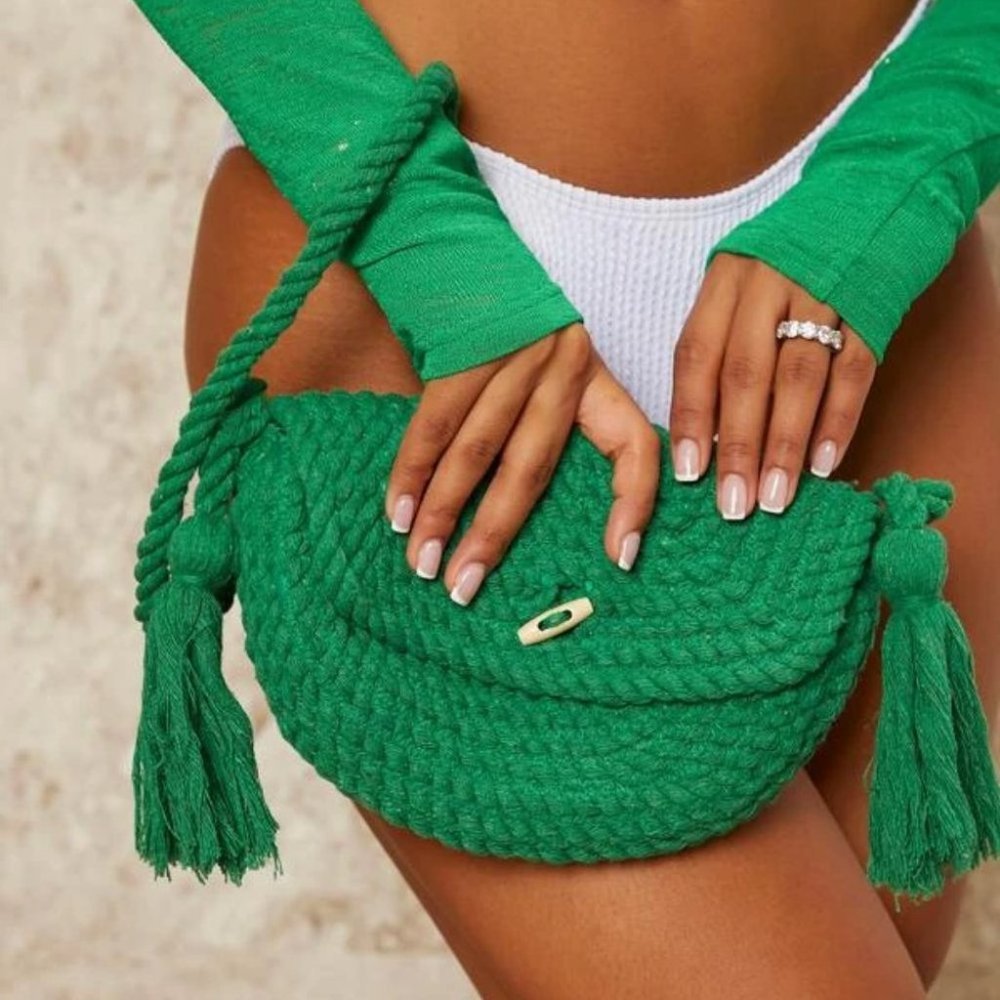 Bohemian Design Tassel Detailed Flap Saddle Bag GREEN - Picture 8 of 10